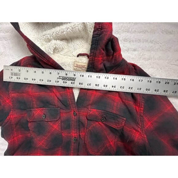 Boston Trader Womens Sherpa Lined Hooded Flannel Black Red Plaid Jacket Medium - Picture 8 of 12